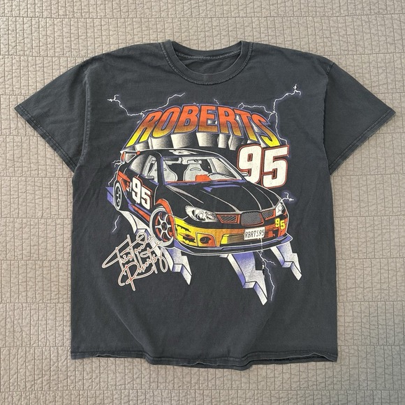 Roberts Racing T Shirt Men's XL Black Faded Distressed Graphic Lightning Racecar - Picture 1 of 9